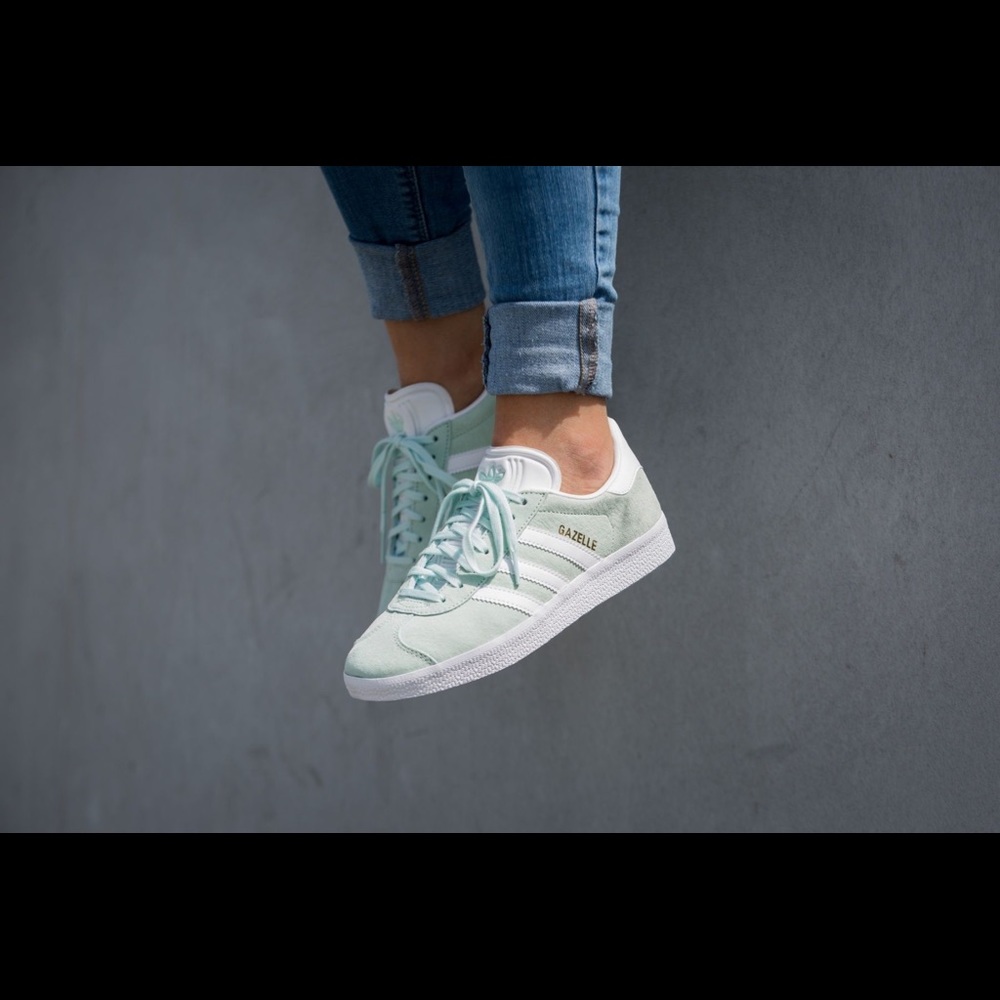 Mint green Adidas gazelles sneakers